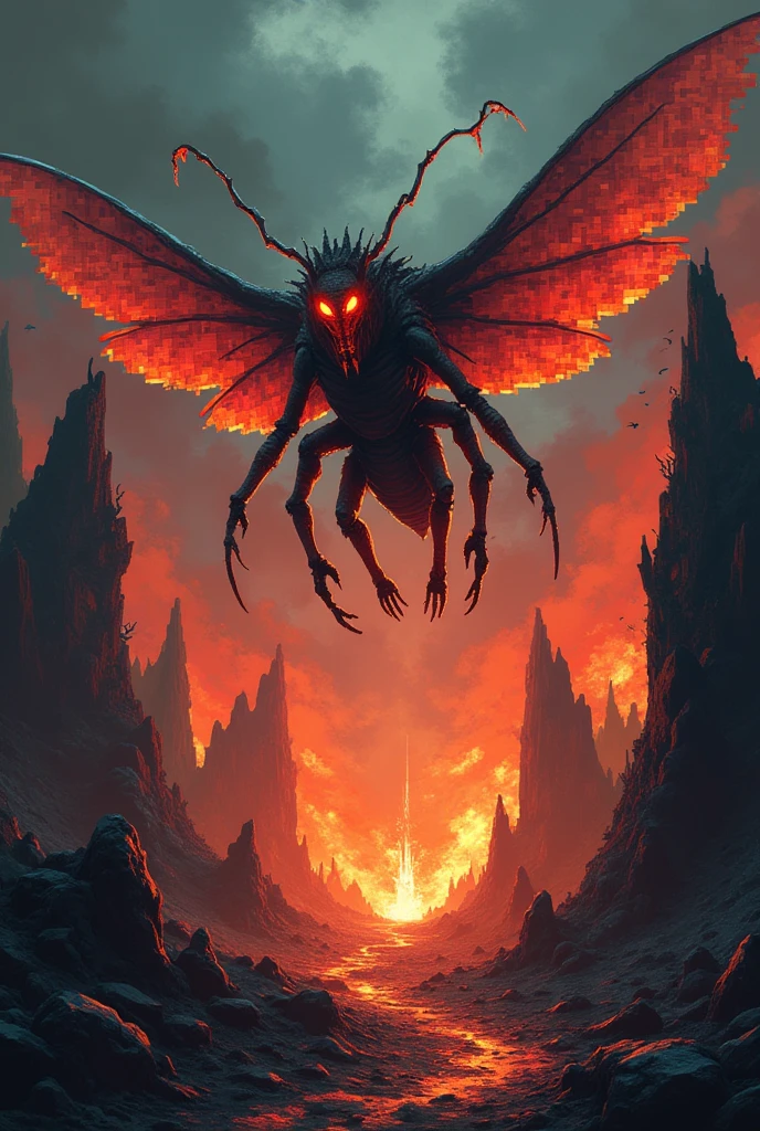 Flame hell and monster fly like a pixel