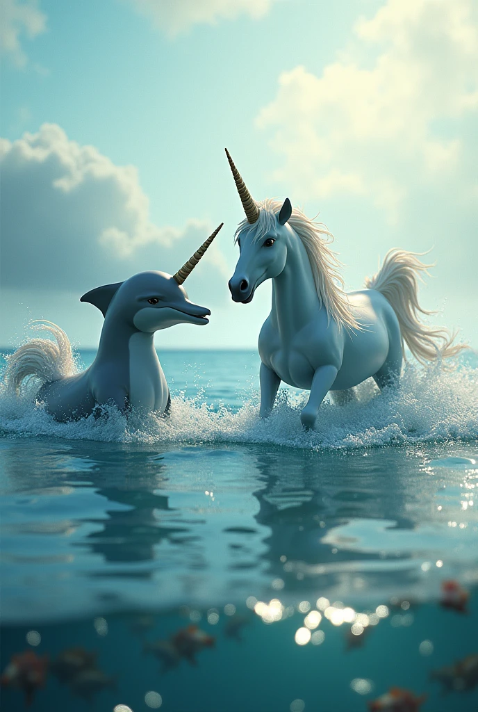 Dolphins and unicorns in the water