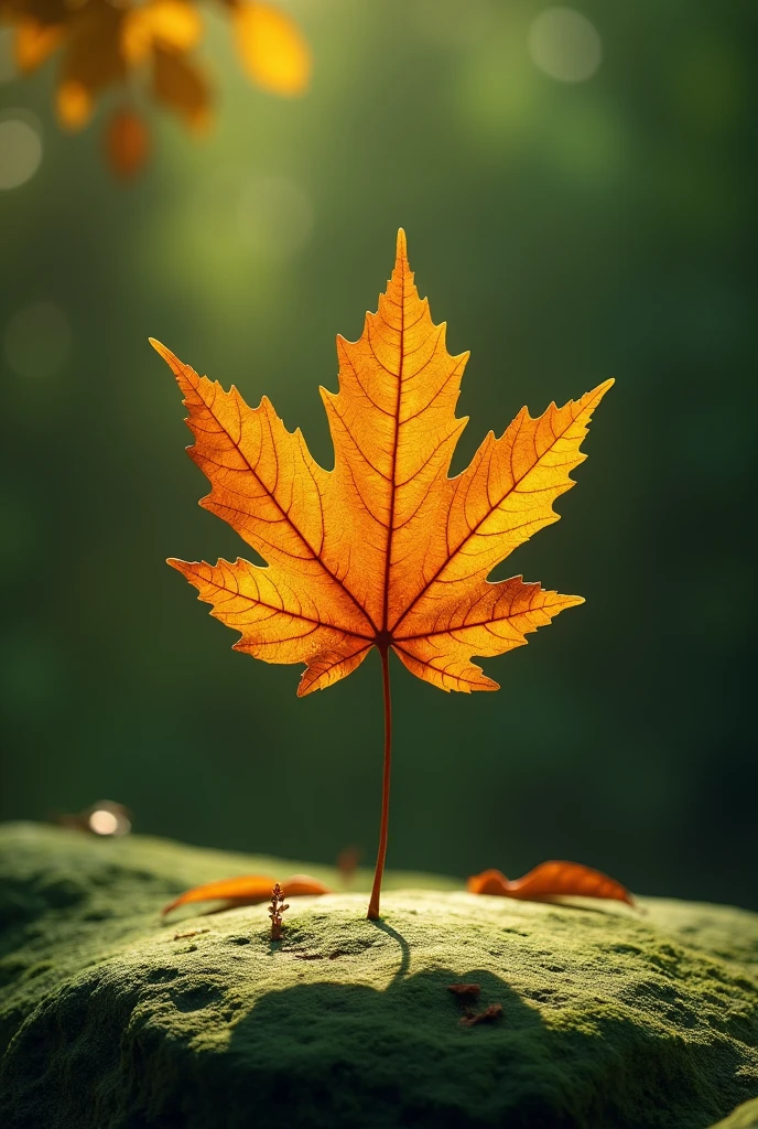 Dancing tree leaf and soft light and background green stone