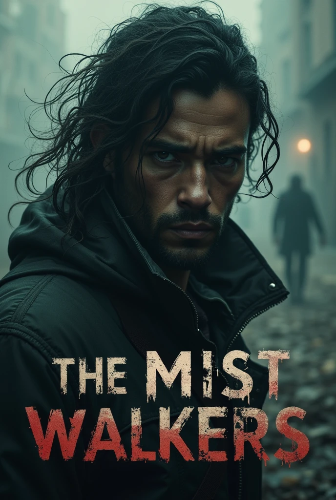 Make a zombie book cover with a dark-skinned protagonist, Put the title: The Mist Walkers