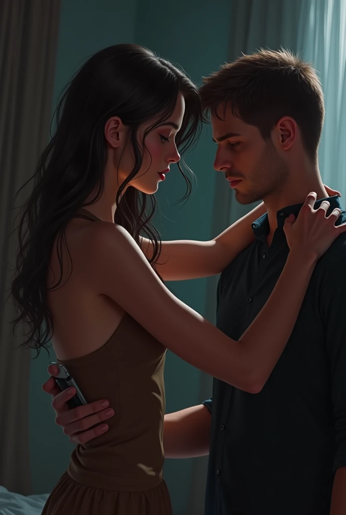 a real girl stabbing knife in his boyfriend's back and holding hand of another guy 