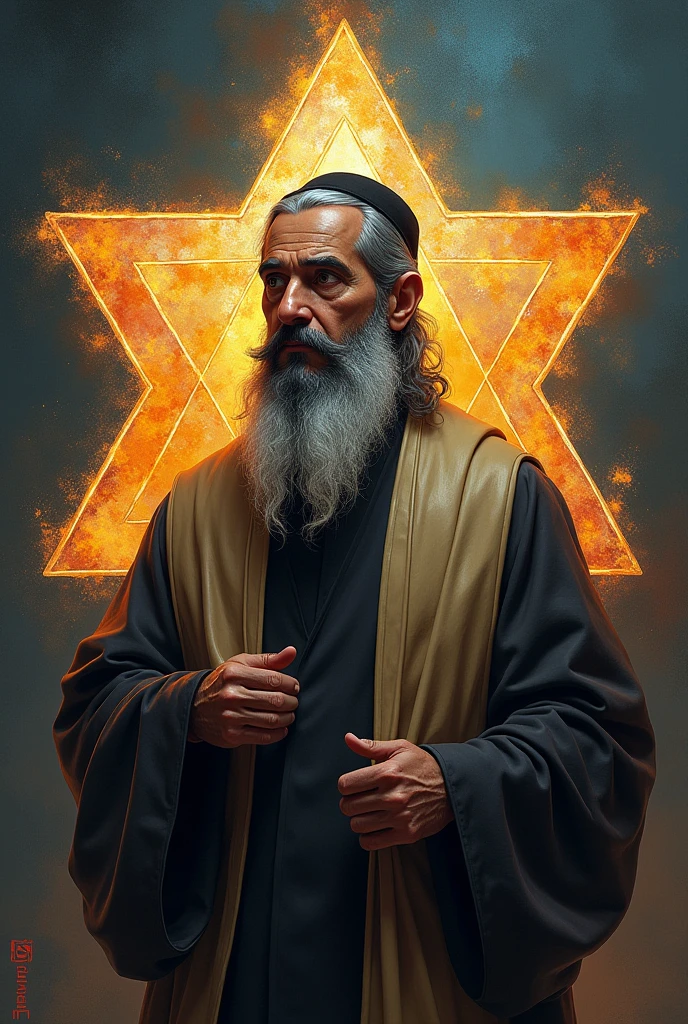 Photo of Sheikh Mujibur Rahman looking like a Rabbi, with a star of David in the bg