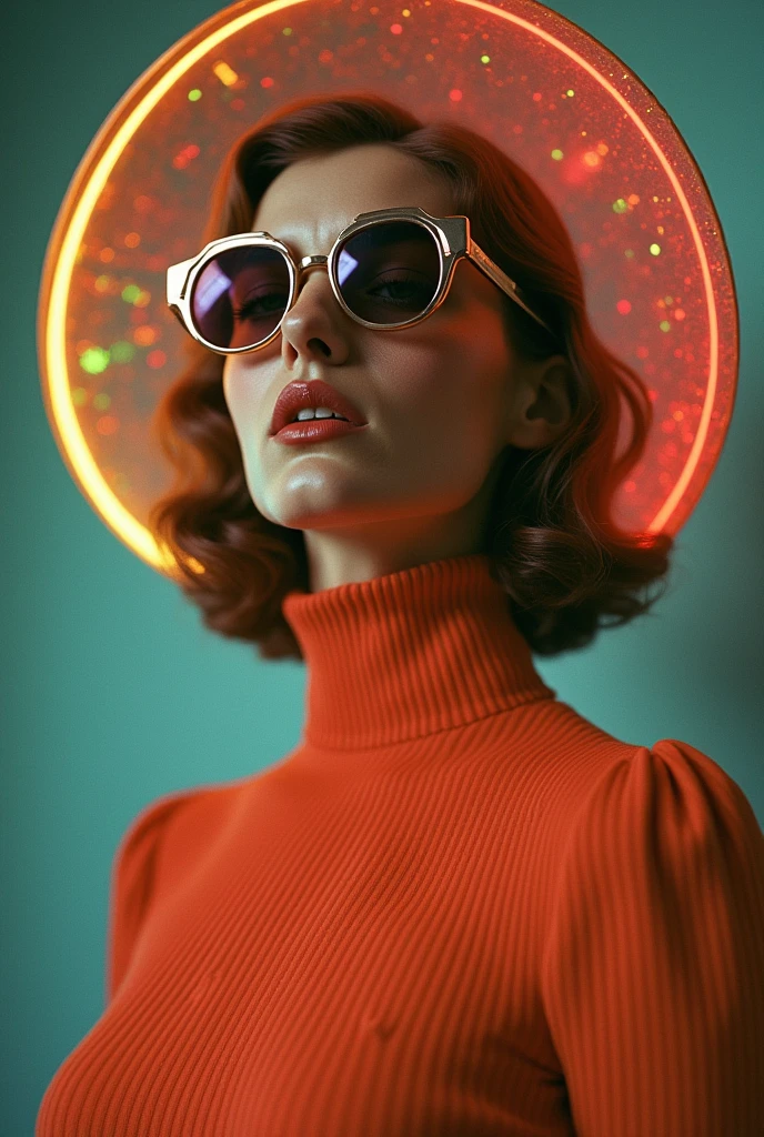 high fashion photography wearing (retro 70s clothes),rim light,iridescent accents,photo by Diane Arbus 