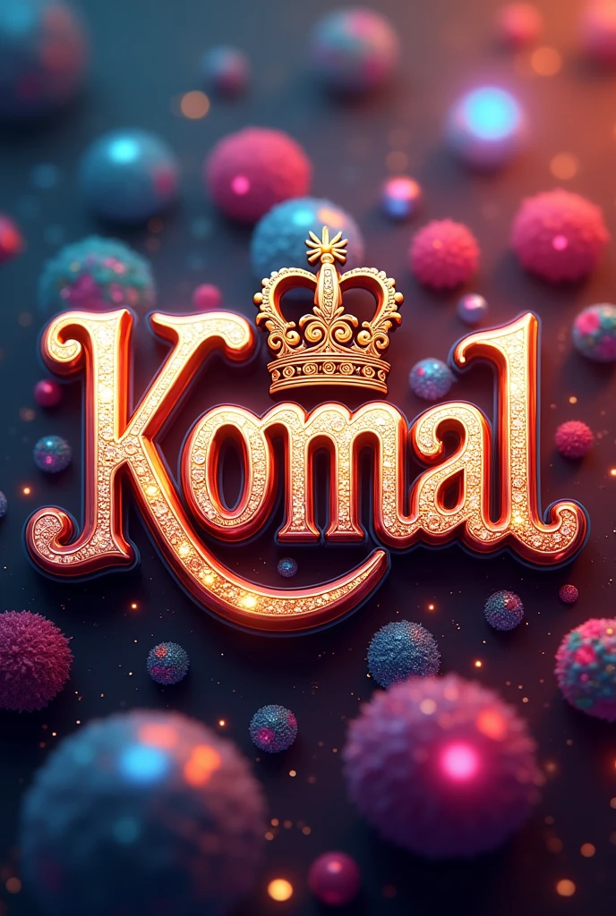 Komal word with multicolour and diomond and cown in k