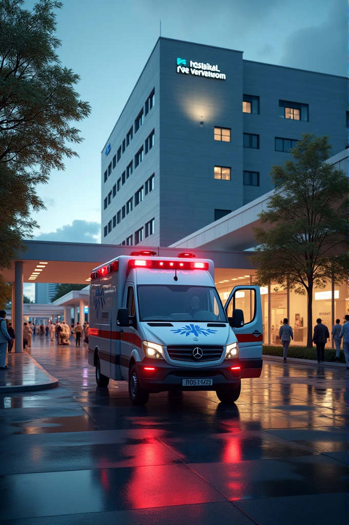 A hospital outside stand ambulance