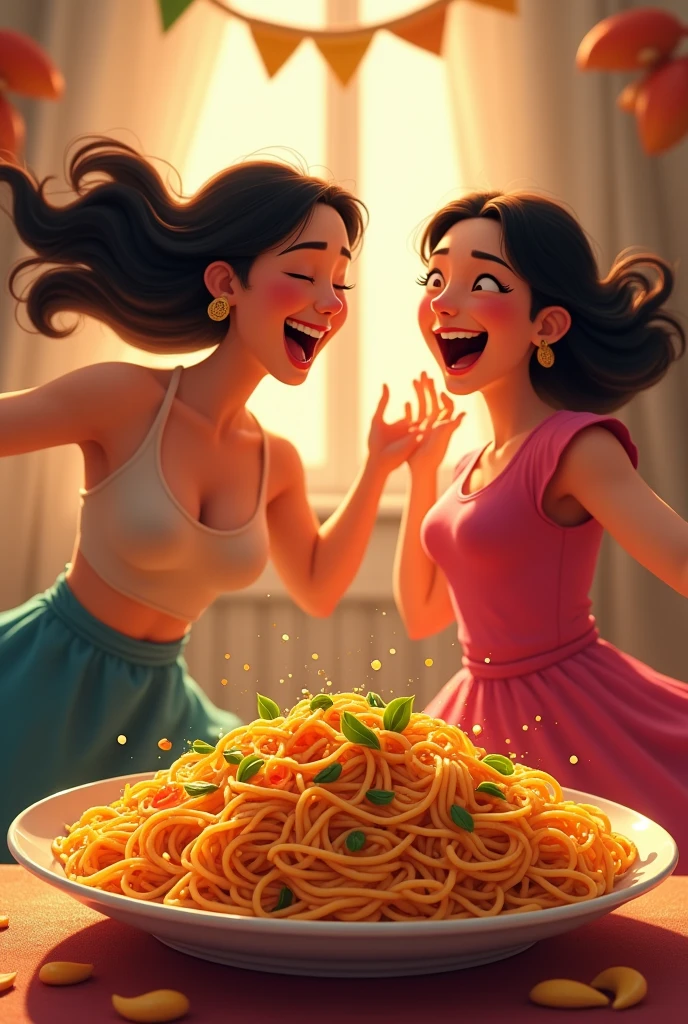 Dancing when women Maggi and plate