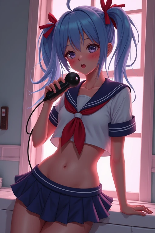 ((Highest quality)), ((masterpiece)), (detailed), sexy, ♡♡♡♡♡, Pussy,Sailor suit,Inkling, Masturbation, Applying an electric massager to the pussy, Ahegao
