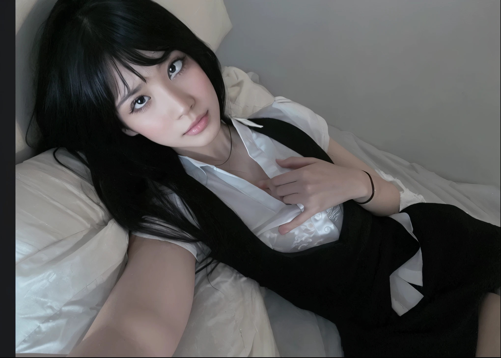 Long Hair,, black hair, enhance skin.
Dont change face  