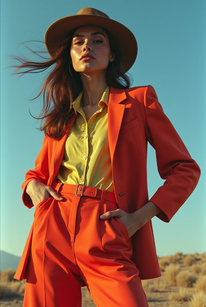 high fashion photography wearing (retro 70s clothes),high contrast,photo by Lewis Baltz