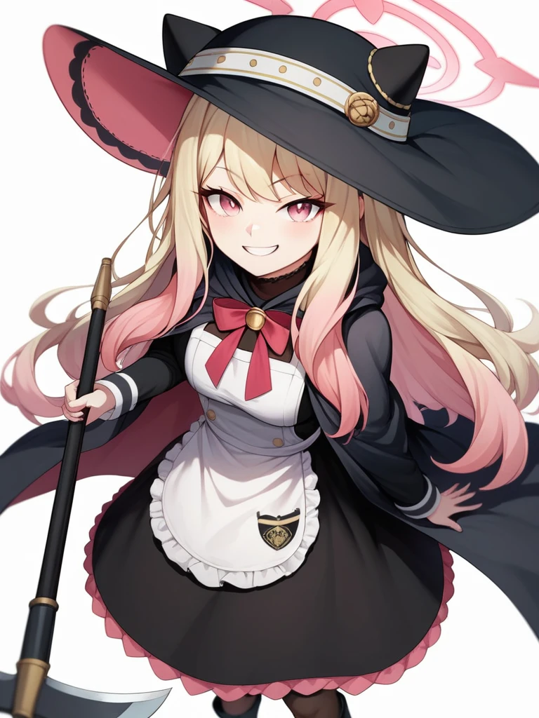 1girl, nobeta, witch hat, dress, cape, white gloves, thighhighs, :d, best quality,masterpiece,traditional media, marker_\(medium\),painting_\(medium\),watercolor_\(medium\),simple_background,1girl,witch,solo, full body,long hair, blonde hair, witch hat,red eyes,puffy sleeves,white_bow,dress,red_footwear,bow, short sleeves,boots