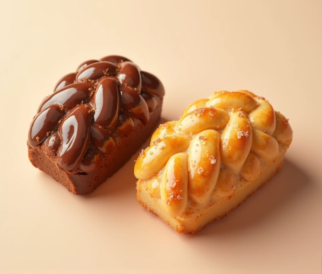 create image of two Kkul-tarae, one with chocolate filling and the other with peanut filling. Actual image