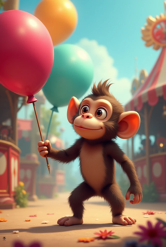 a monkey throwing a dart at a balloon
