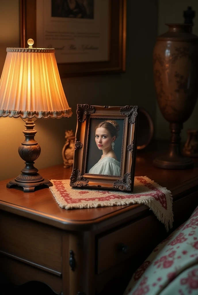 a picture frame on a night stand
