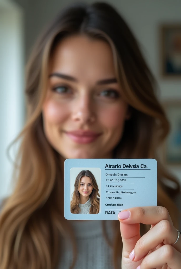 Take a selfie with a woman's the left hand holding an ID card. Where There will be no blur in the image the woman's face is clearly understood. There will be no blur on the ID card Clear image will have no blur