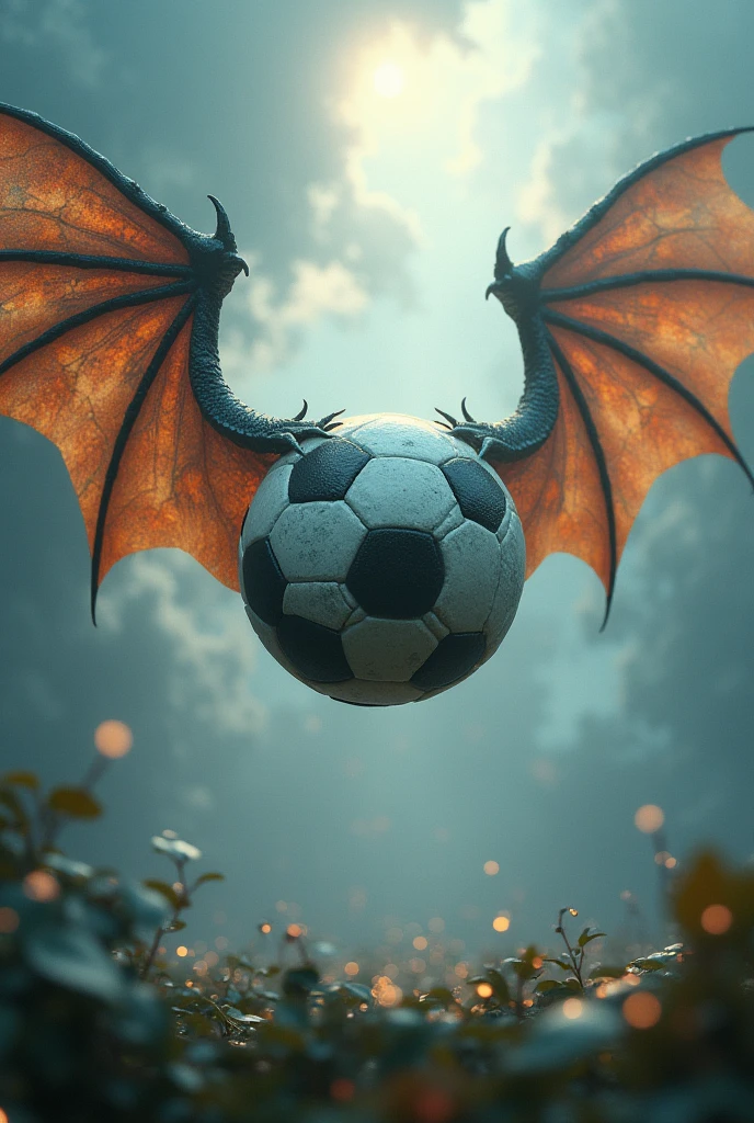 a soccer ball with dragon wings