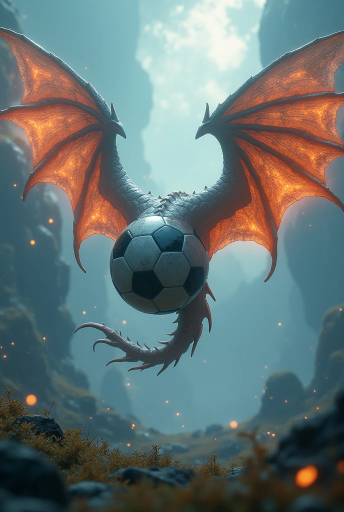 a soccer ball with dragon wings