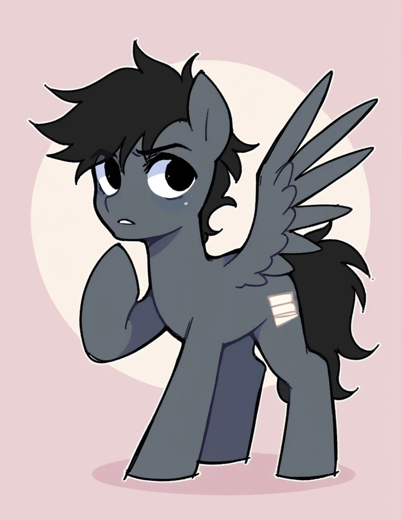 zPDXL, score_9, score_8_up, score_7_up, source_anime, BREAK
sketch, flat color, 1boy, solo, black eyes, original character, pegasus \(mlp\)