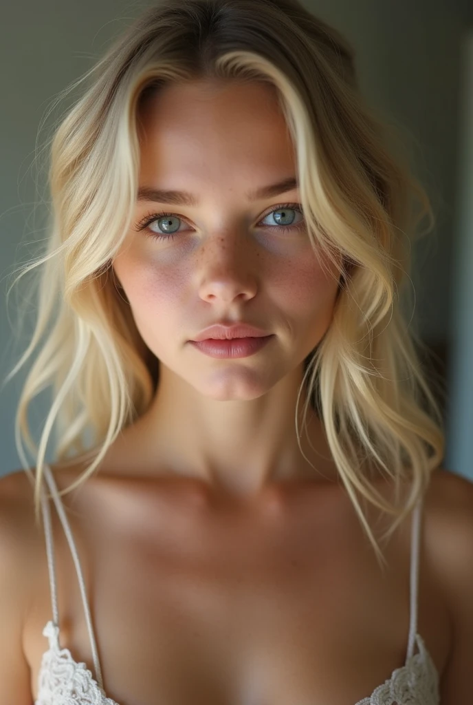 Young teen natural blonde girl twins. She is very shy and nude with wet oiled skin. Perfect large milky breasts and feet. Perfect angel face face like siri suxx. Perfect nipples