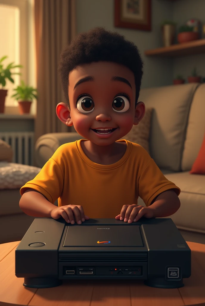 Dark-skinned boy opening a play station2