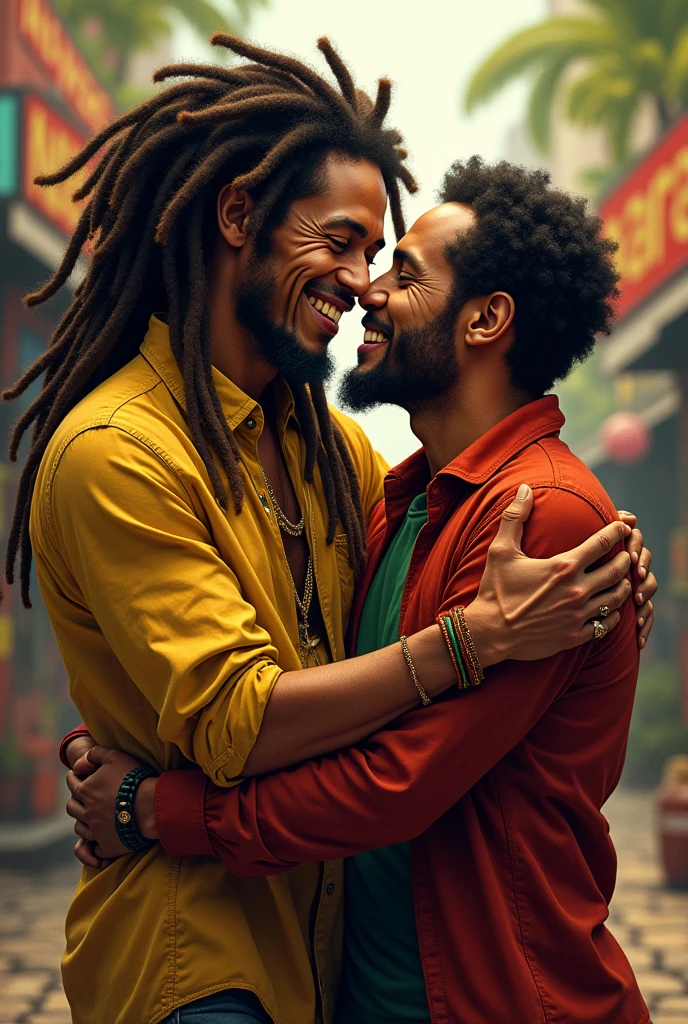 bob marley e mano brown abraçados
