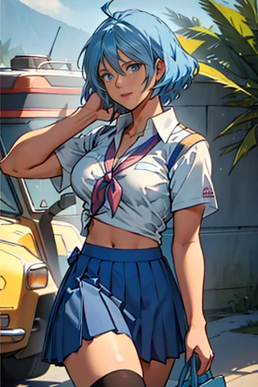 Recommended weight range: 0.9 to 1.Tips: Use inpaint to fix bows.Character:anna yanami, blue hair, medium hair, ahoge, blue eyesOutfit - School Uniform:school uniform, white collared shirt, short sleeves, blue bow, yellow bow, grey pleated skirt, blue kneehighs, brown footwearOutfit - Swimsuitswimsuit, collarbone, cleavage, blue bikini, print bikini, navel, side-tie bikini bottom