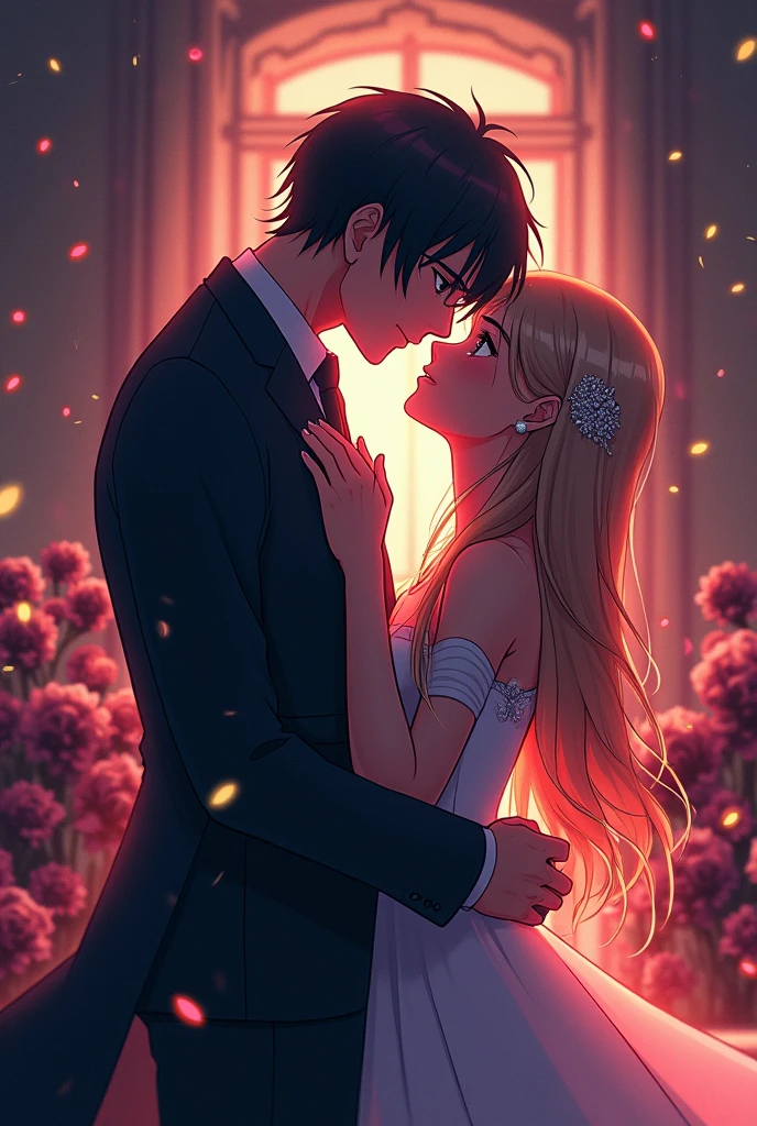 "The moment his eyes met the villain's, the world around him faded away. The sound of wedding music became a distant echo, The hero at his side became a shadow. With each step I took towards the altar, his heart beat faster, not for the man who was waiting for her, but by the one who was in the shadows. With a whisper full of emotion and tears in the eyes, confessed:'It's you I love, It's always been you. sin ti, This day has no meaning. '" anime style by tadaice i love you