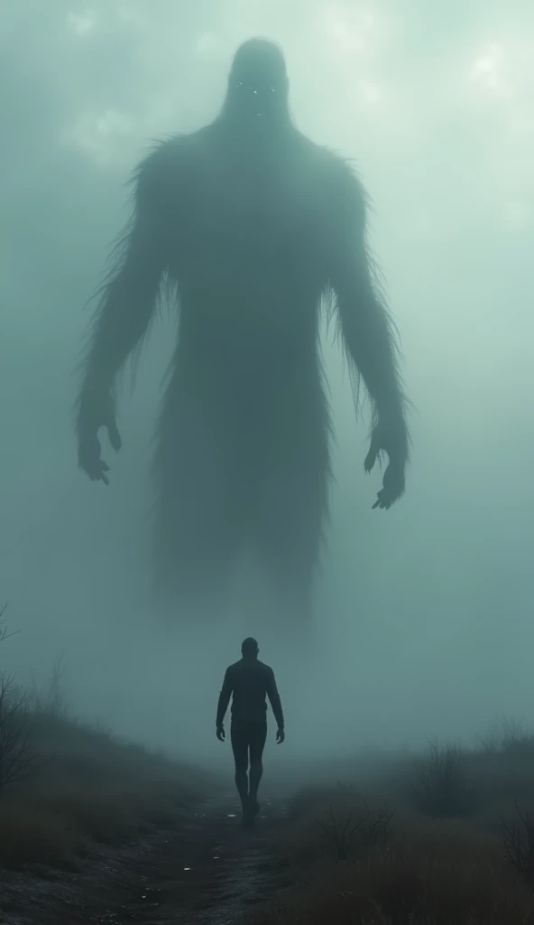 Gigantic mysterious figure walking across a plain in the distance amid fog, haze, haze, dark clouds, grimdark ,supense, unearthly, octan render, unreal engine , photorrealistic, hyper realism, highy detailed, high qualiy, intrincately detailed,Volumetric lighting, full character, 4K, ,hard disk ,Full HD, 8k, RTX, high resolution, detailed shadows, incredibily detailed, perfect, Dramatic scale