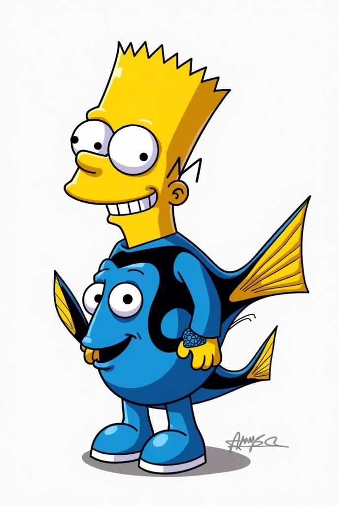 Drawing of Bart Simpson dressed in a Dory the Nemo costume