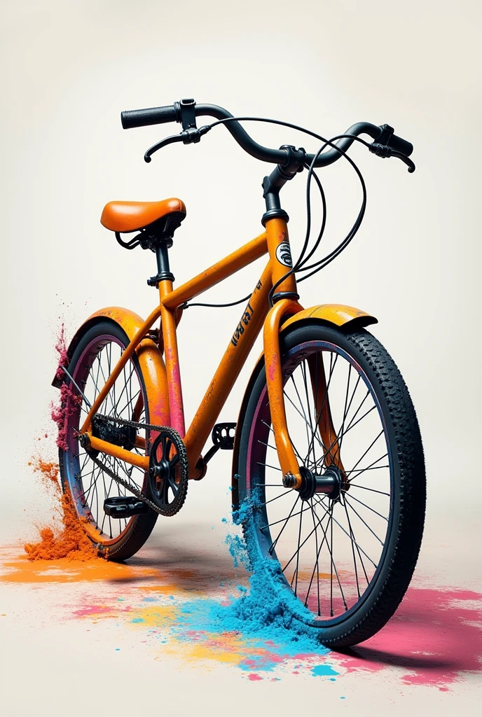 A bicycle painted with a can of paint color spray paint