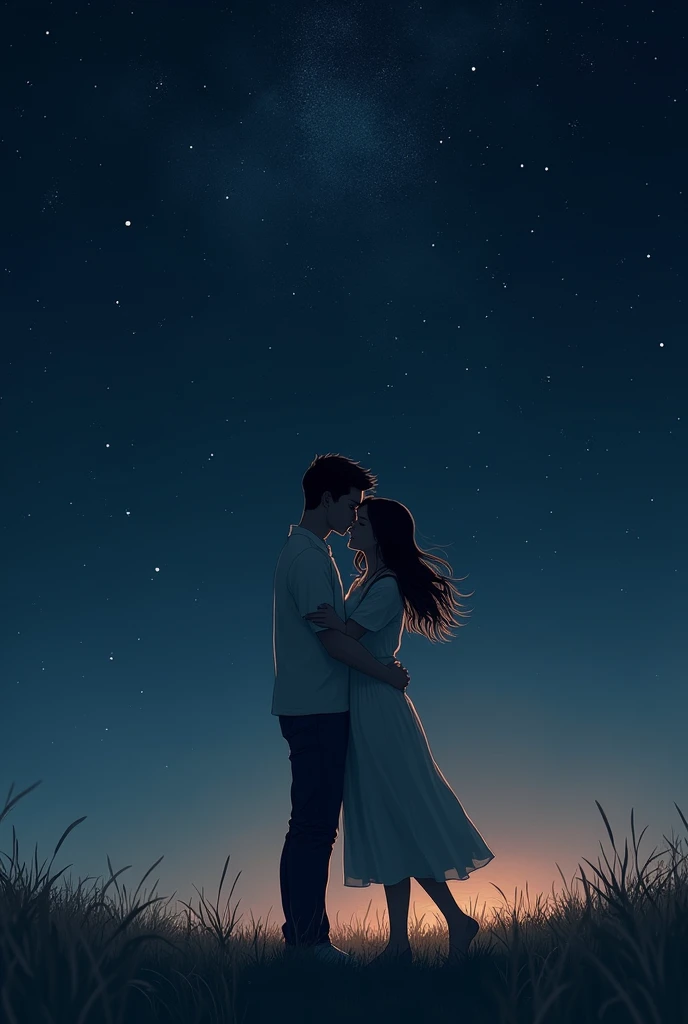 Couple hugging under black sky night
