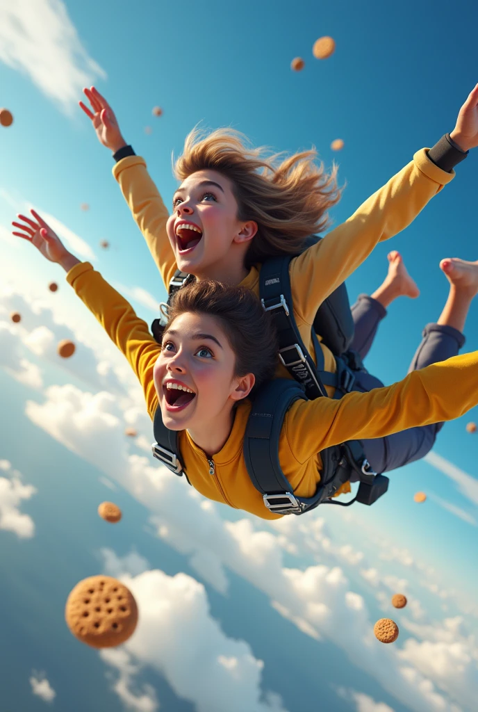 Lucas and Mariel skydiving while eating crumble cookies 