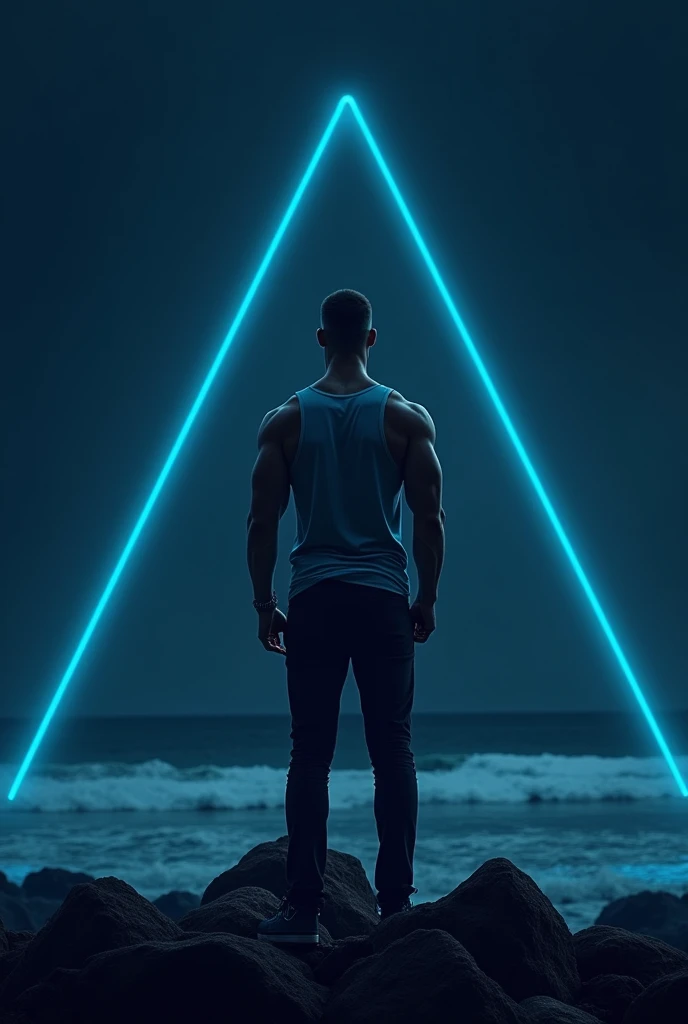 tank top, 正面, coasts, dark blue gradient, a triangle, masculine