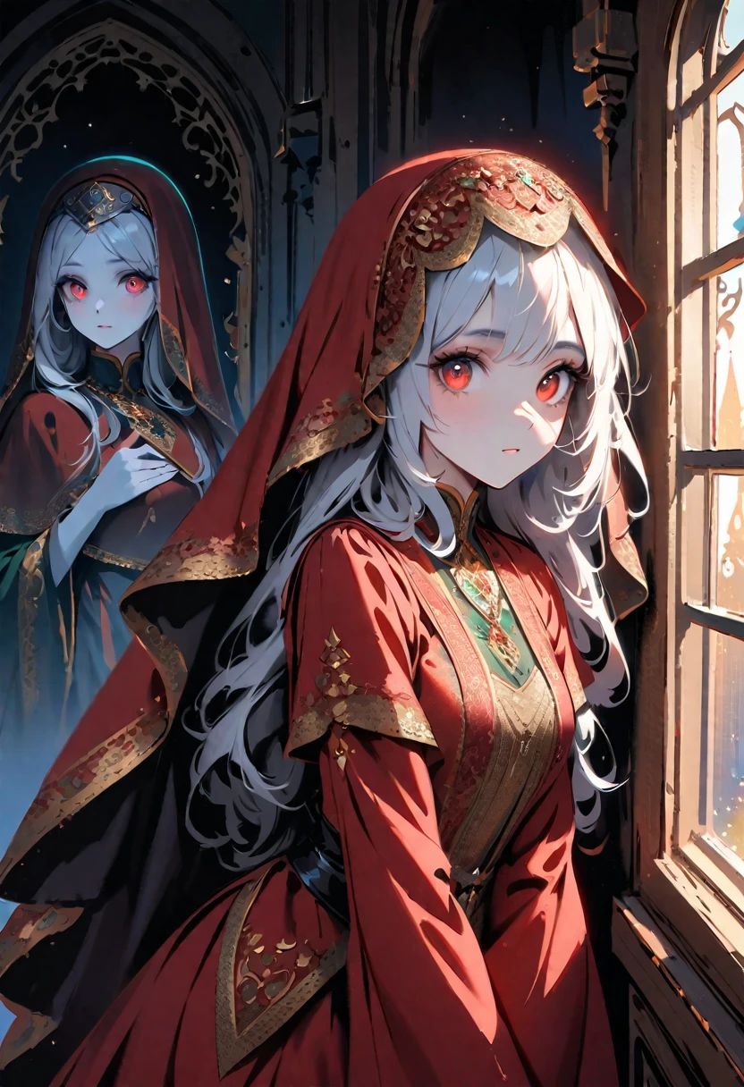 (((WEARING HEADSCARF A ISLAMIC VEIL ON HEAD, ILLUSTRATION)))
young female albino skin, snow white skin, white hair,lovely face, crimson lovely big eyes, crimson medieval clothes, innocent face, islamic islamic islamic islamic mythologicalA extremely delicate and beautiful silver-haired girl,Blue pupils,Intricate details, depth of focus,highly detailed, digital painting, artstation, concept art, character art, art by greg rutkowski and tyler jacobson and alphonse mucha Islamic Islamic 8k big lovely eyed wearing veil on head islamic wearing a headscarf veil 👰♀ big huge lovely eyes a detailed portrait of a cute goth brunette girl, by justin gerard and greg rutkowski and agnes cecile, digital art, realistic painting, dnd, character design, trending on artstation islamic islamic beautiful like moon young female albino skin, snow white skin, white curly hair, slender face, crimson eyes, crimson medieval clothes, innocent face, islamic islamic islamic islamic mythological big eyed, big eyed silver COLOR EYES,
big huge lovely big lovely eyed and large eyelashes
white long hair red lovely eyes extremely beautiful cute and innocent face girl fantasy blue long hair, green eyes, blue star on the left cheek, singing girl islamic islamic extremely detailed white skin wearing pink color rose dress 🌹 everywhere young female albino skin, snow white skin, slender face, red eyes, crimson islamic clothes, innocent face, islamic islamic islamic islamic red lovely big lovely eyed woman with veil islamic islamic beautiful like moon have pink hair, crystal like woman extremely delicate and beautiful woman, white skin, looking through the window, dress, red eyes, dark light night, intricate, elegant, sharp focus, illustration, highly detailed, digital painting, concept art, matte, art by WLOP and Artgerm and Greg Rutkowski and Alphonse Mucha, masterpiece huge lovely eyes and eyesbrows big lovely eyed symmetry, beautiful floral and glitter angel, hyper realistic face, (A beaut