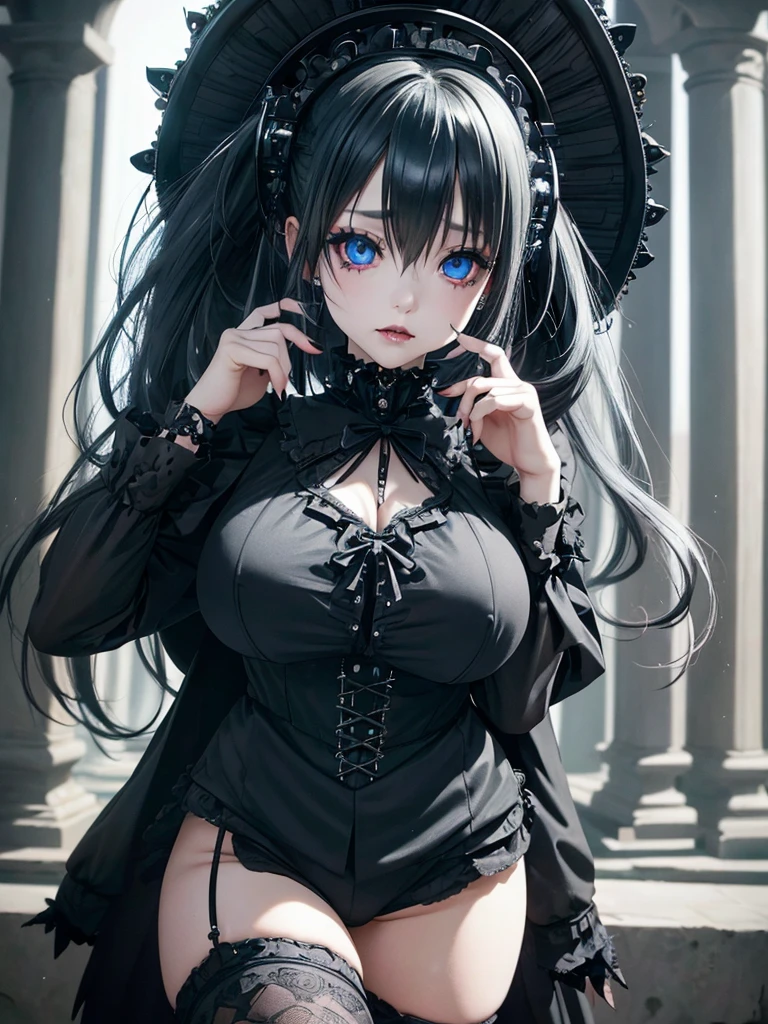  A gothic punk goth girl, perfect face, beautiful Asian woman with long White hair in White curls and coils, very cute and           beautiful girl, (highly detailed beautiful face), high detailed fingers, (wearing panties, topless), detailed face,
]cowboy shot, looking at viewer, Standing, white panties. intricate details, cinematic scene, detailed background, solo, dynamic angle,  ((beautiful big blue eyes looking down at the viewer, black shiny lipstick, perfect Asian goth cyber makeup)) double d breast, detailed cute face, white hair, gothic punk fashion, highly detailed gothic fashion, short skirt, heavy make up,),(dark black lipstick), size, Backlight effect, lens flare, depth of fields, blurry background, Detailedface,1 girl, Detailed eyes, ,(thigh up shot image :1.5), Black gloves. Walking in the rain. Moonlight shines on her face. Sombre setting 