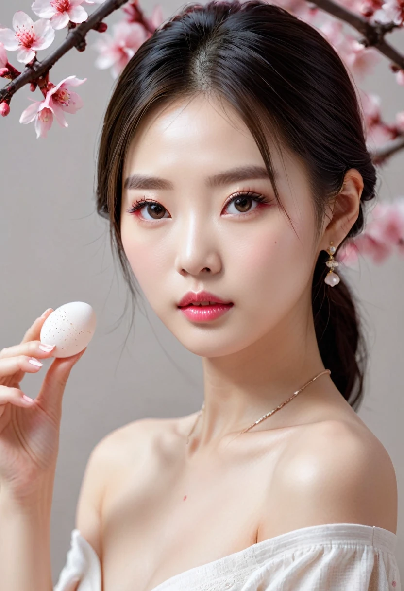 A beautiful, kind, and lovely Chinese woman, delicate and sexy clavicle, charming goose egg face, Double eyelids, peach blossom intelligent eyes, pink lips, small upturned nose, bared shoulders, focused face, Close do rosto, ultra HD, super detaill, Full body nude photo, ultra-thin light transmission ideal proportion four fingers and a thumb, totally naked