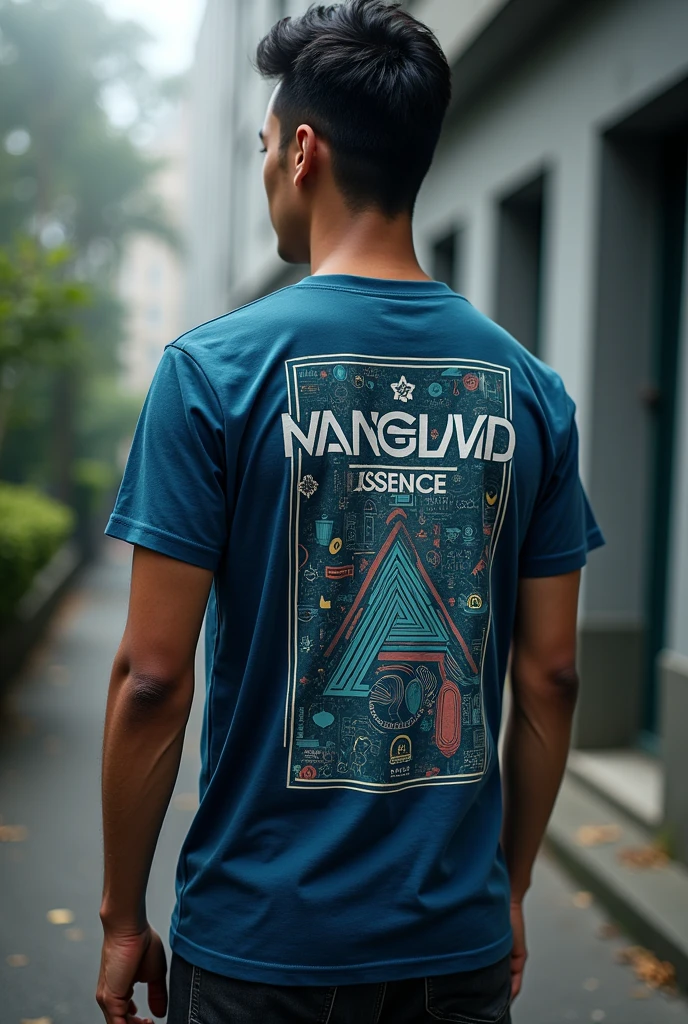 Create me a t-shirt that on the front shows the brand that is Vanguard Essence with innovative designs and that on the back of the t-shirt has an image that matches the name 