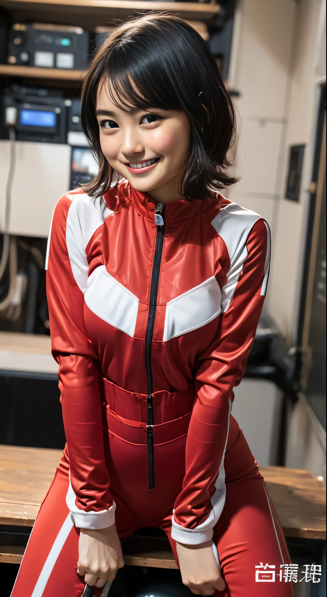 (8k、Raw photography、highest quality、masterpiece:1.2),(Black-haired:1.9),(Honeyfold Twin Tails)、View Audience,Viewed from the front,erotic,White skin,(She is wearing the costume of the beautiful warrior Red Ranger.:1.8)、(Clothing that emphasizes the shape of your chest:1.4)、(Big Breasts:1.2)、Slim figure、Ultra-high resolution,beautiful,beautiful fece,(alone, alone、No background:1.9),whole bodyボディー,Japanese women,(Photorealistic:1.37)、Photon Mapping,reality、(Baby-faced and cute: 1.4)、(Cute Smile: 1.7)、(With a round face: 1.8)、Radio City、Physically Based Rendering、Depth of field rally background、photograph, (I can see your knees,Thigh close-up、Skirt too short:1.5),whole body、Super quality