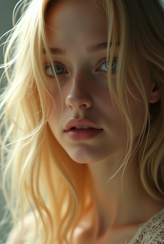 Blonde girl with face covered by hair