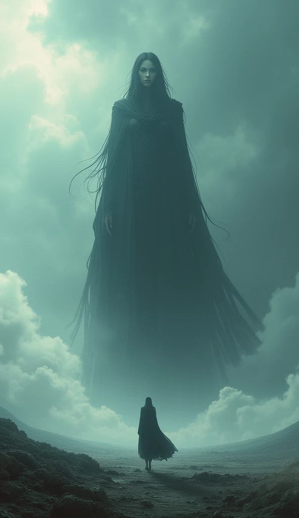 Gigantic anime girl walking across a plain in the distance amid fog, haze, haze, dark clouds, grimdark ,supense, unearthly, octan render, unreal engine , photorrealistic, hyper realism, highy detailed, high qualiy, intrincately detailed,Volumetric lighting, full character, 4K, ,hard disk ,Full HD, 8k, RTX, high resolution, detailed shadows, incredibily detailed, perfect, Dramatic scale
