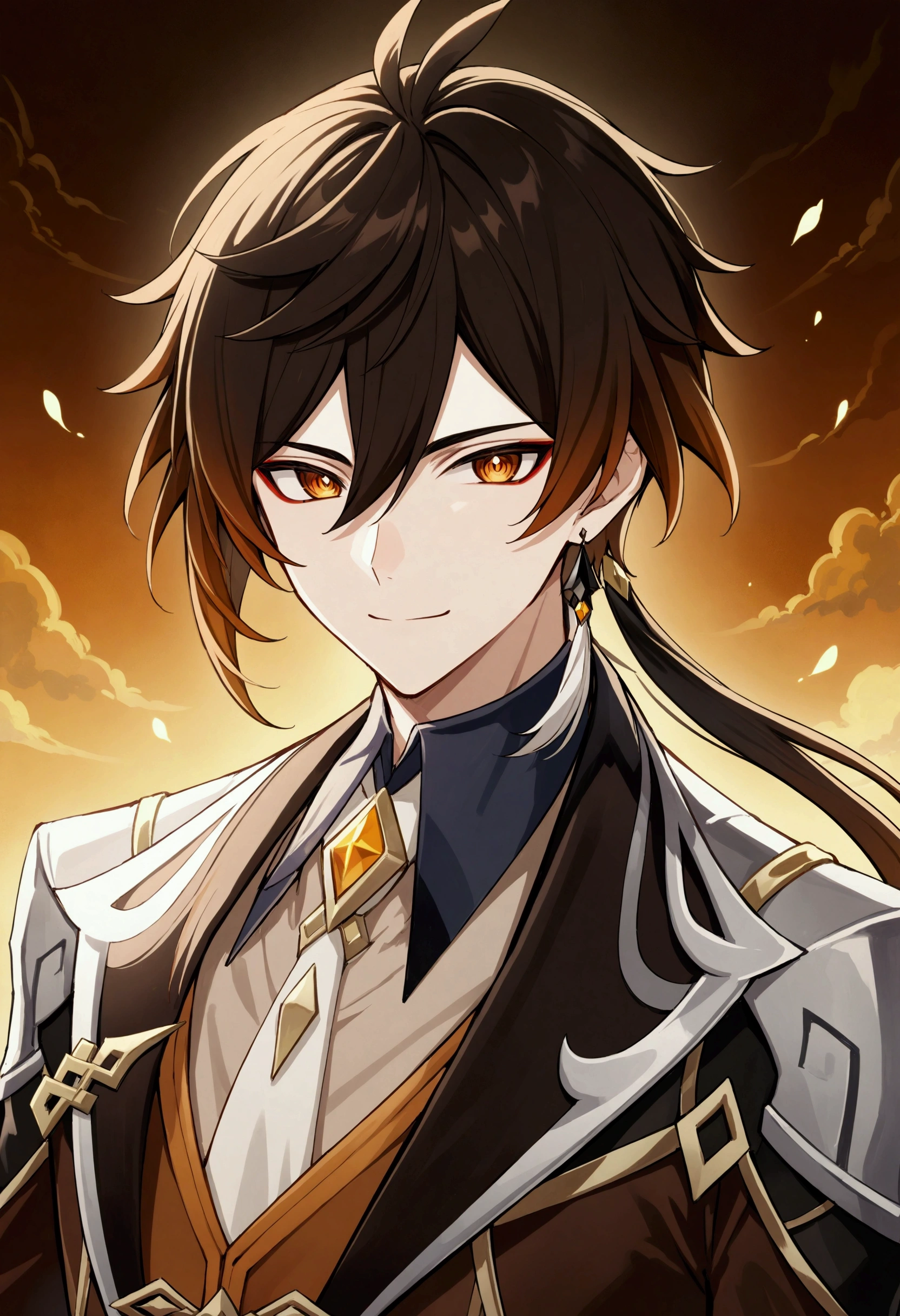 masterpiece,best quality,very aesthetic,absurdres,1boy,((zhongli_/(genshin_impact/)), mature male_focus, portrait,gentle smile,solo,cel shading,waist up,serene, kind,calm,liyue background,slender waist,by ayami kojima and (dsmile:0.3),guweiz,looking at viewer,anime artwork, anime style, key visual, vibrant, studio anime, highly detailed,newest,strong jaw,handsome,slender,divine