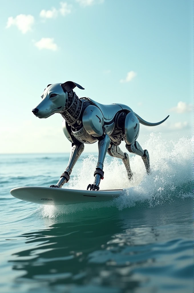 Robotic dog surfing in the sea