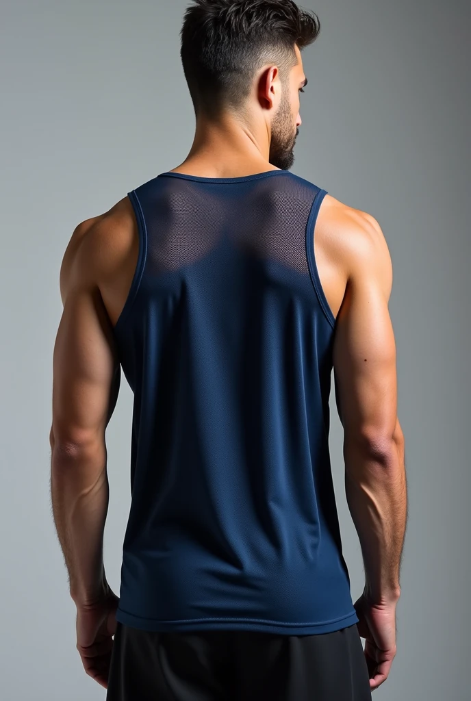 Men's tank top with front, back, dark blue gradient mesh