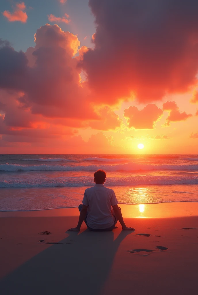A beautiful beach sunset wallpaper and a guy sitting over a beach 
