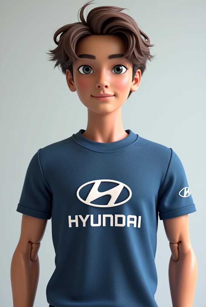 20 year old man doll with a customized Hyunda brand shirt without symbols of another brand