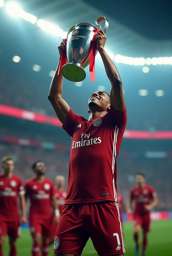 Mbappe lifting the champions trophy
