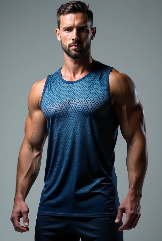 Men&#39;s dark blue honeycomb gradient tank top front back