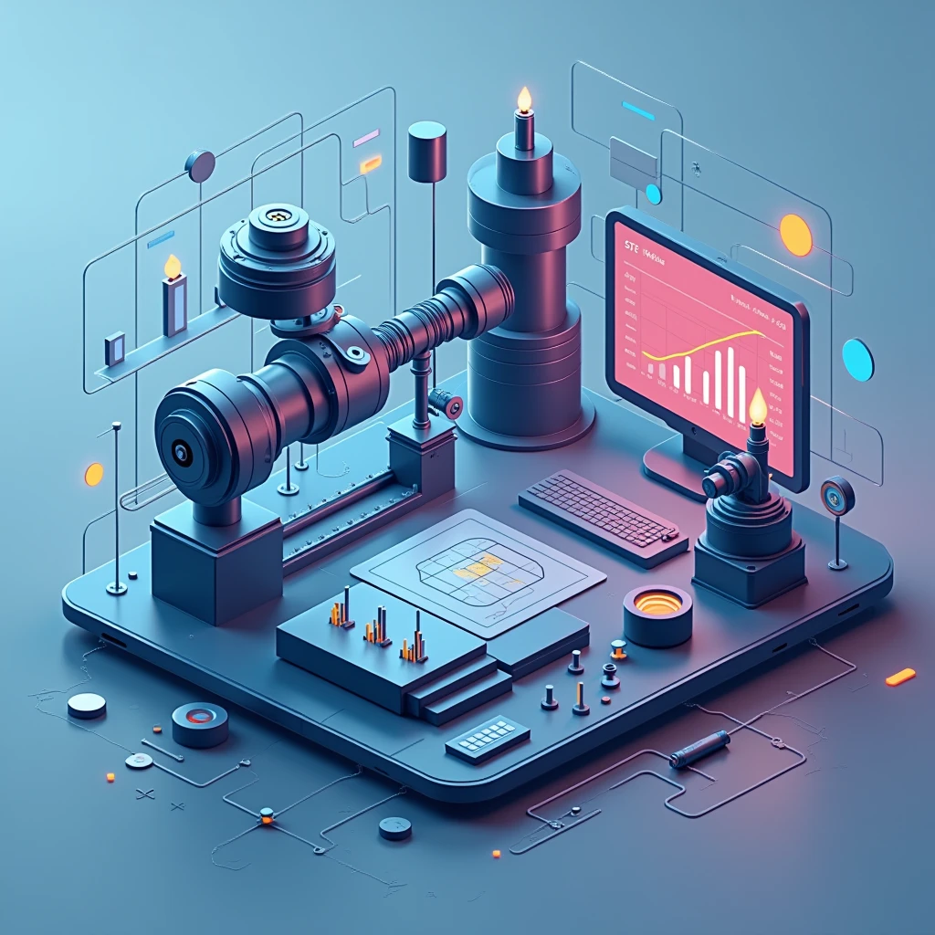 Design a simple cover for someone who is passionate about simulation and process analysis; and data analysis, and the image has machines and graphics but there are no real or animated people and there are no shadows of people either