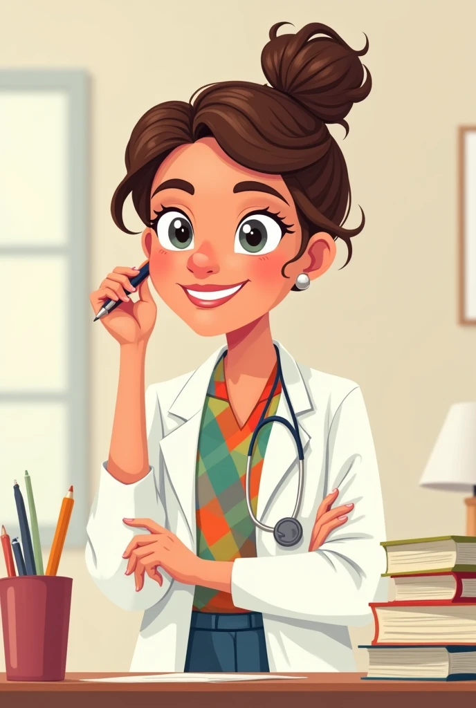 (Cartoon:1.2), woman psychologist pensativa