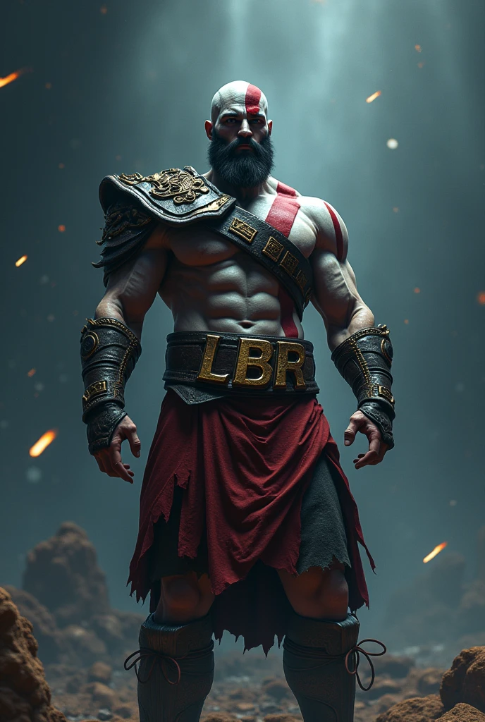 Kratos space with the letters lbr very large on his belt