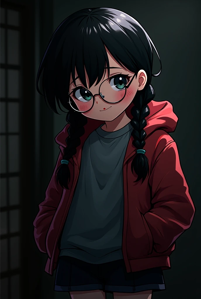 chibi style, 2d, アニメ, Glasses girl braids 